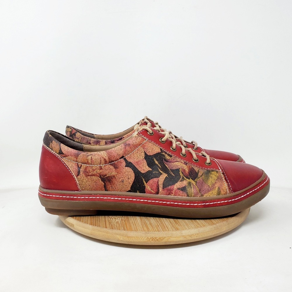 L'Artiste Bibbie Rose Shoes Womens 42 Red Floral Leather Lace Up Oxford Sneaker